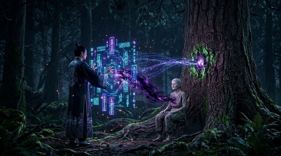 夜幕下的量子隧穿:祝由移病术的子夜行法与肿瘤逆天改命代码 (Spacetime Transposition underneath the Night Sky: The Midnight Ritual of Zhu You Illness-Transfer and Quantum Tunneling of Tumor Anomalies)